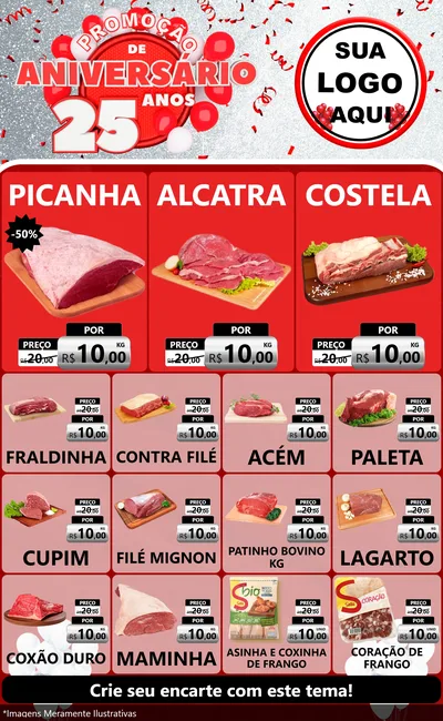 Modelo de Encarte para Encarte Grande com o tema Promoção de Aniversário - 25Anos para Açougue