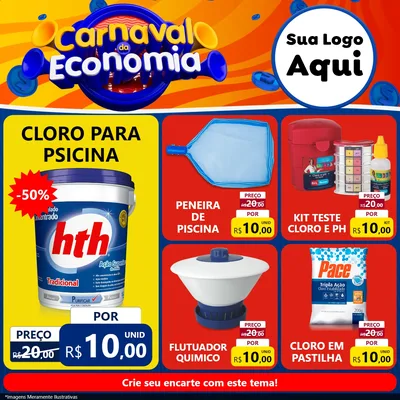Modelo de Rede Social para Feed Facebook com o tema Carnaval da Economia para Produtos para Piscina