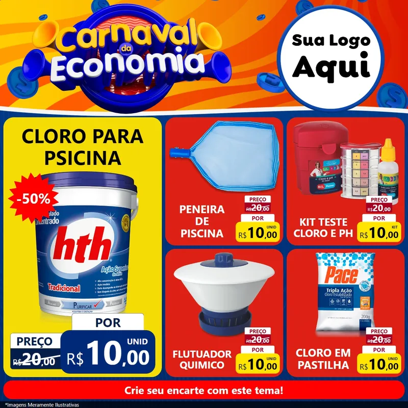 Modelo de Rede Social para Feed Facebook com o tema Carnaval da Economia para Produtos para Piscina