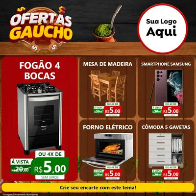 Modelo de Rede Social para Feed Facebook com o tema Ofertas Dia do Gaúcho para Móveis e Eletro
