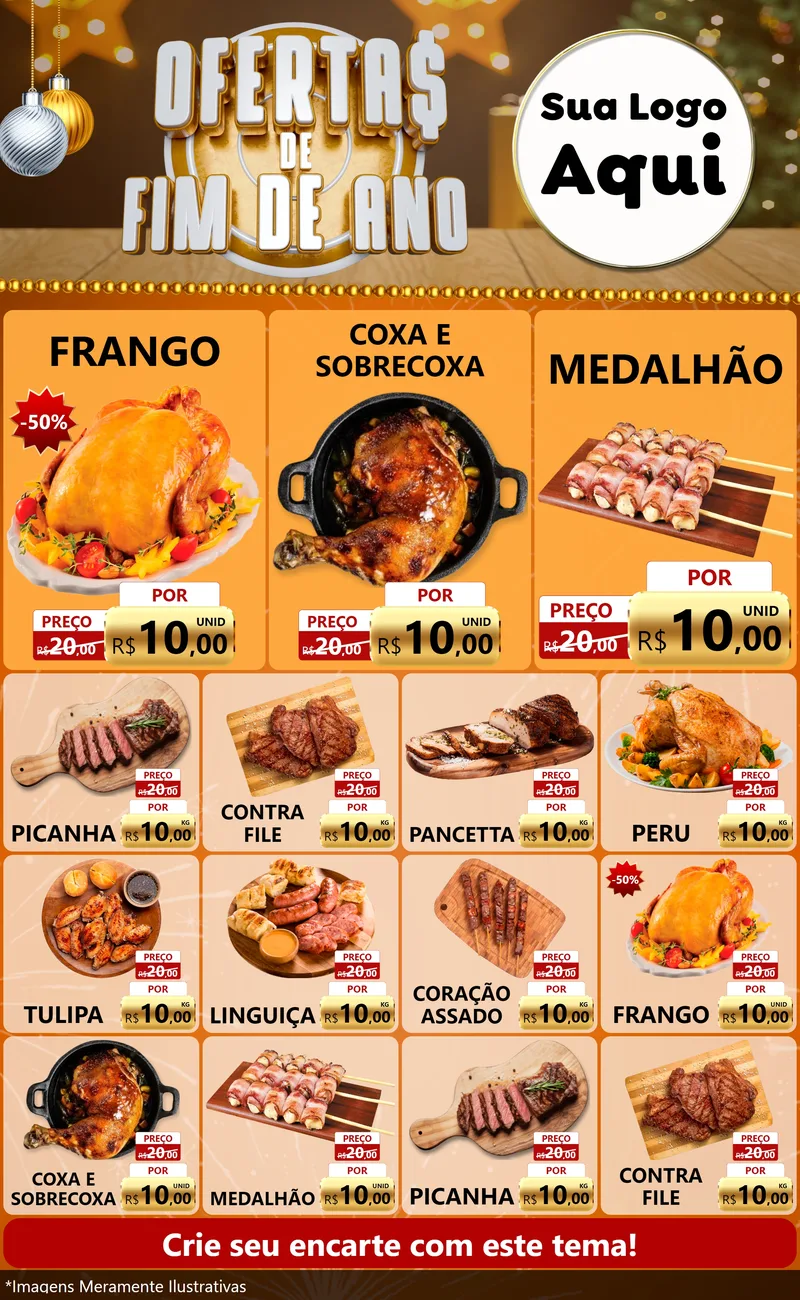 Modelo de Encarte para Encarte Grande com o tema Ofertas de Fim de Ano para Assados