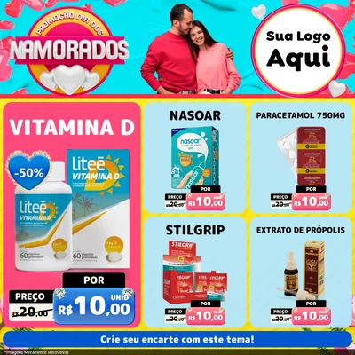 Modelo de Rede Social para Feed Facebook com o tema Promoção Dia dos Namorados para Farmácia