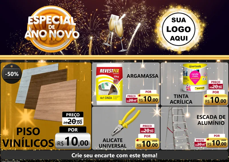 Modelo de Encarte para Encarte A4 Horizontal com o tema Especial de Ano Novo para Material para Construção