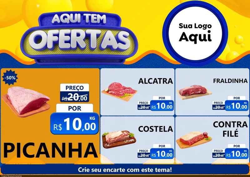 Modelo de Encarte para Encarte A4 Horizontal com o tema Aqui Tem Ofertas para Açougue