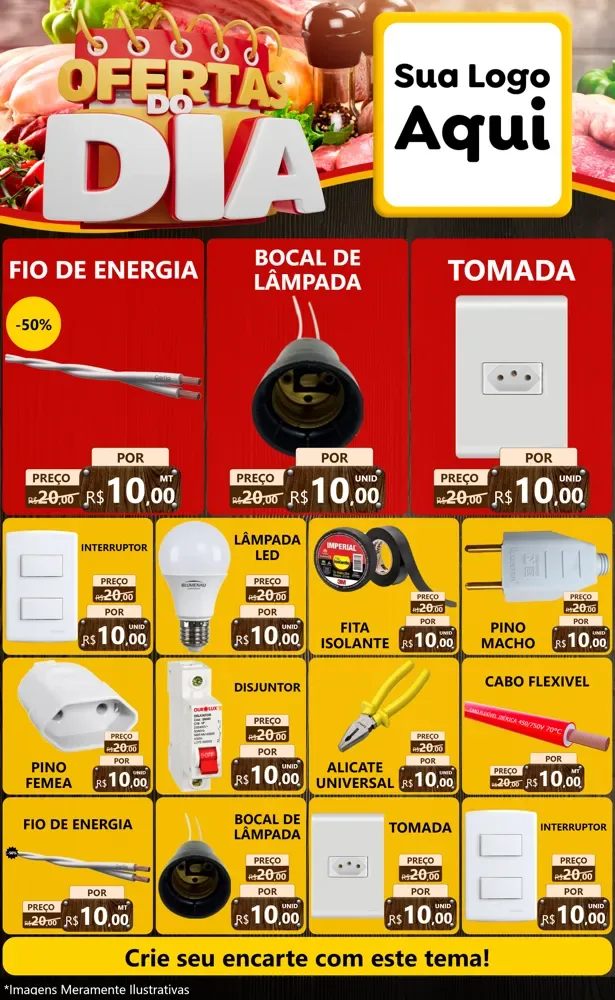 Modelo de Encarte para Encarte Grande com o tema Ofertas do Dia para Materiais Elétricos