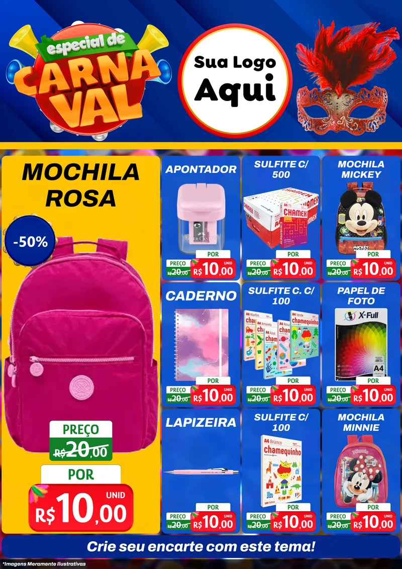 Modelo de Encarte para Encarte A4 Vertical com o tema Especial de Carnaval para Papelaria