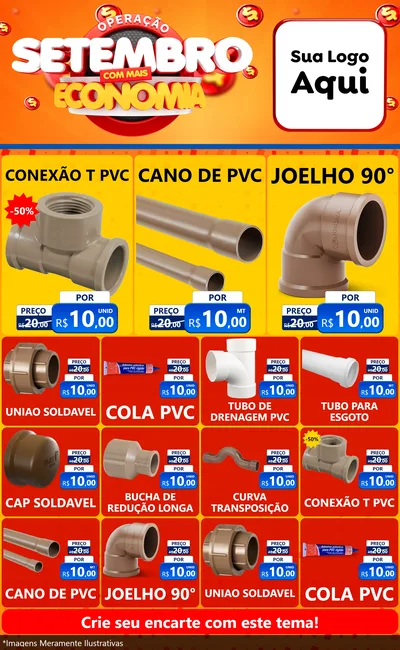 Modelo de Encarte para Encarte Grande com o tema Operação Setembro Com Muita Economia para Tubos e conexões