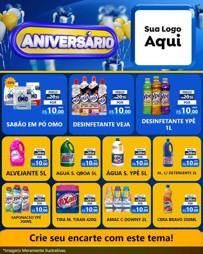 Modelo de Rede Social para Feed Instagram com o tema Aniversário para Produtos de Limpeza