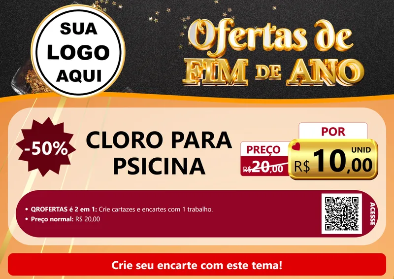 Modelo de Cartaz para Cartaz A4 Horizontal com o tema Ofertas de Fim de Ano para Produtos para Piscina