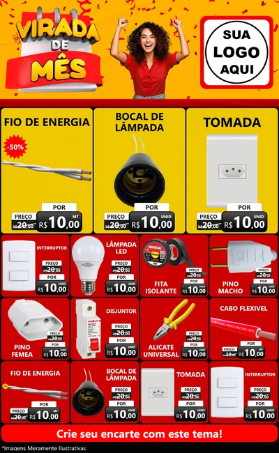 Modelo de Encarte para Encarte Grande com o tema Virada de Mês para Materiais Elétricos