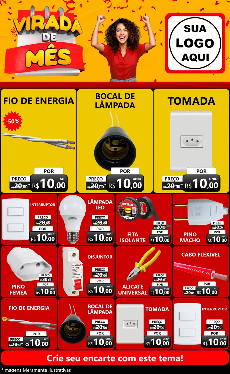 Modelo de Encarte para Encarte Grande com o tema Virada de Mês para Materiais Elétricos
