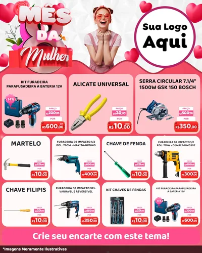 Modelo de Rede Social para Feed Instagram com o tema Mês da Mulher para Maquinas e Ferramentas