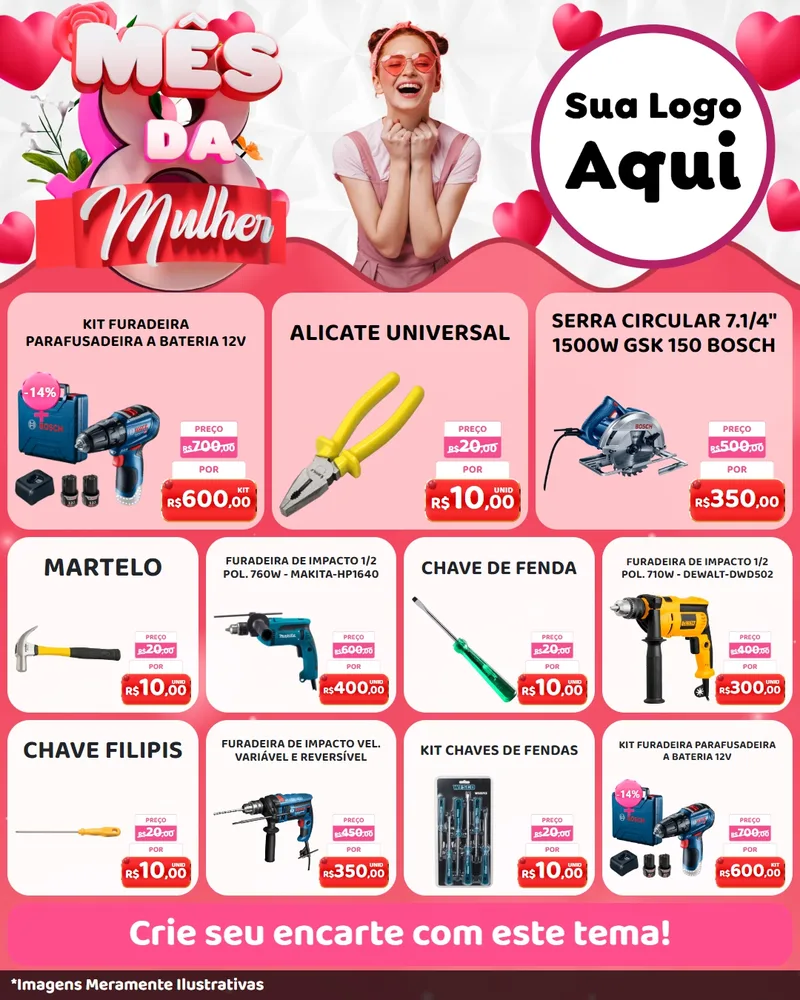 Modelo de Rede Social para Feed Instagram com o tema Mês da Mulher para Maquinas e Ferramentas