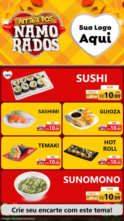 Modelo de TV para TV Vertical com o tema Arraiá dos Namorados para Comida japonesa