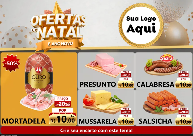Modelo de Encarte para Encarte A4 Horizontal com o tema Ofertas De Natal E Ano Novo para Frios e Laticínios