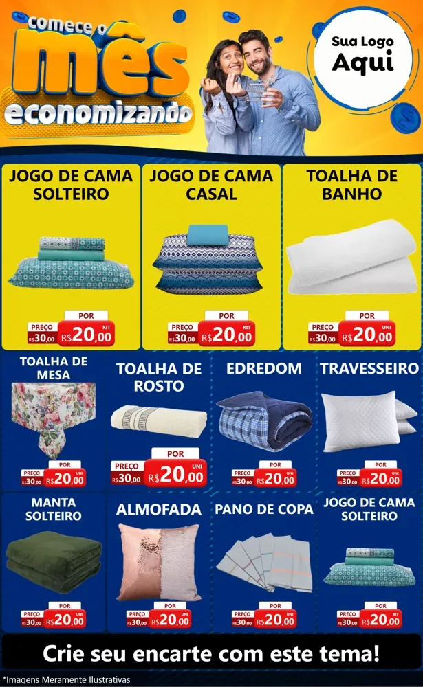 Modelo de Encarte para Encarte Grande com o tema Comece O Mês Economizando para Cama, Mesa e Banho