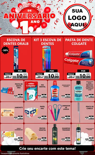 Modelo de Encarte para Encarte Grande com o tema Promoção de Aniversário - 1 Ano para Higiene Pessoal