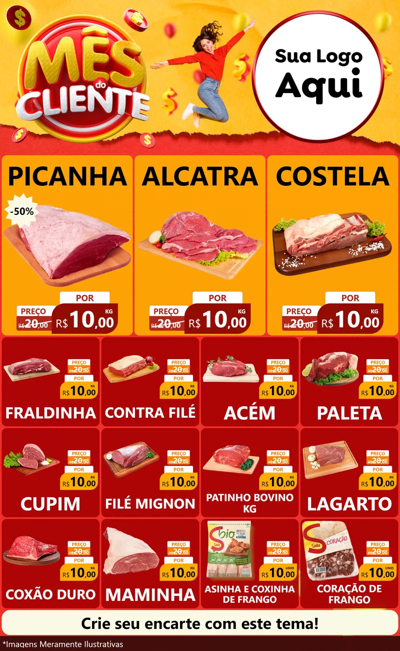 Modelo de Encarte para Encarte Grande com o tema Mês do Cliente para Açougue