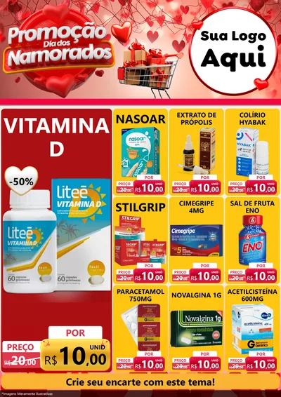 Modelo de Encarte para Encarte A4 Vertical com o tema Promoção Dia dos Namorados para Farmácia