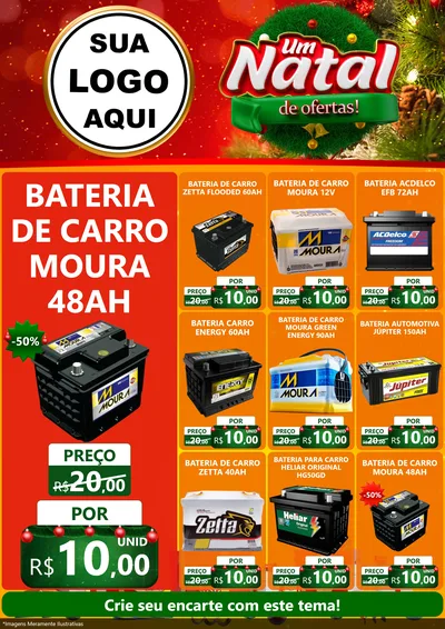 Modelo de Encarte para Encarte A4 Vertical com o tema Um Natal de Ofertas para Baterias Elétricas