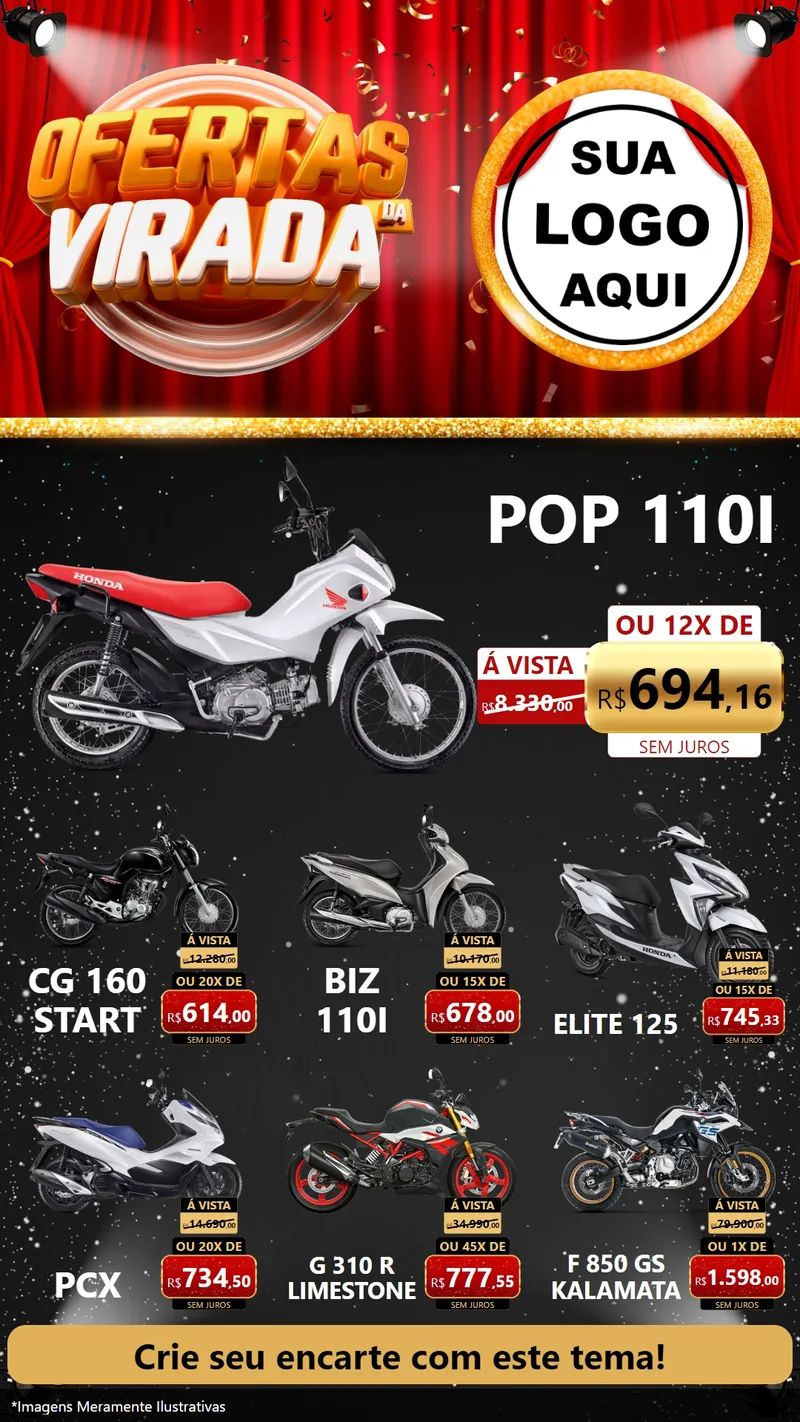 Modelo de Rede Social para Stories com o tema Ofertas da Virada para Concessionaria de Motos