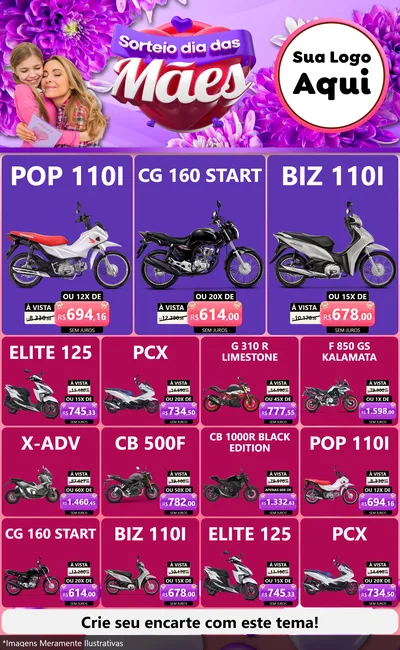 Modelo de Encarte para Encarte Grande com o tema Sorteio Dia das Mães para Concessionaria de Motos