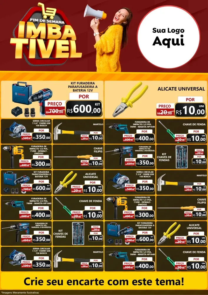 Modelo de Encarte para Encarte A4 Vertical com o tema Fim de Semana Imbatível para Maquinas e Ferramentas