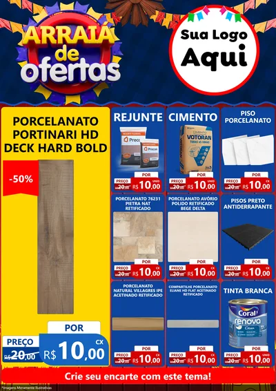 Modelo de Encarte para Encarte A4 Vertical com o tema Arraiá de Ofertas para Pisos e revestimentos