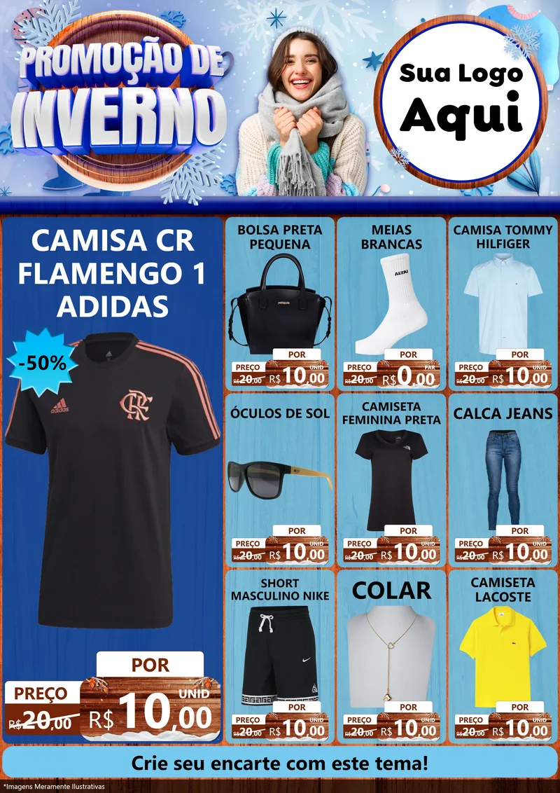 Modelo de Encarte para Encarte A4 Vertical com o tema Promoção de Inverno para Roupas e acessórios
