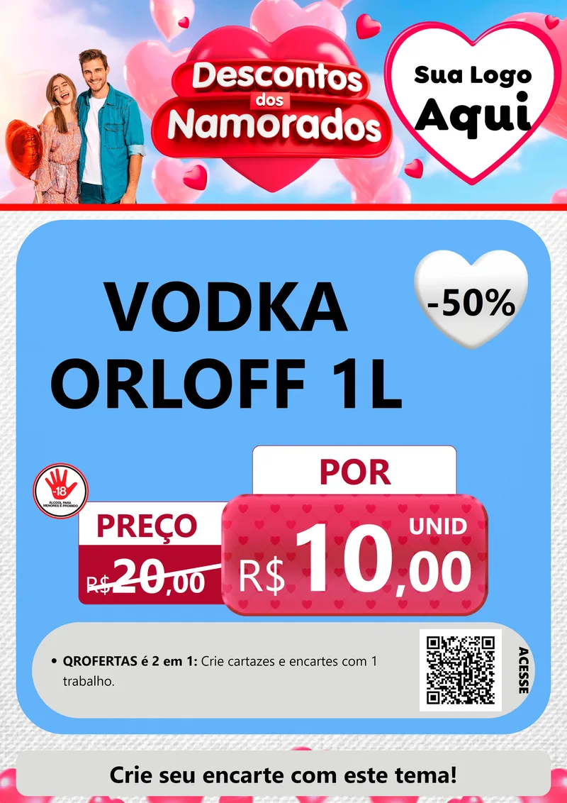 Modelo de Cartaz para Cartaz A4 Vertical com o tema Descontos dos Namorados para Distribuidora de bebidas
