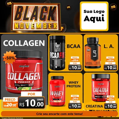 Modelo de Rede Social para Feed Facebook com o tema Black November para Suplementos alimentares