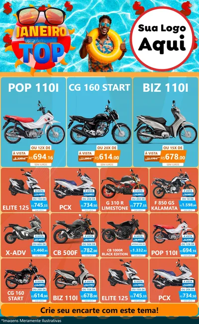 Modelo de Encarte para Encarte Grande com o tema Janeiro Top para Concessionaria de Motos