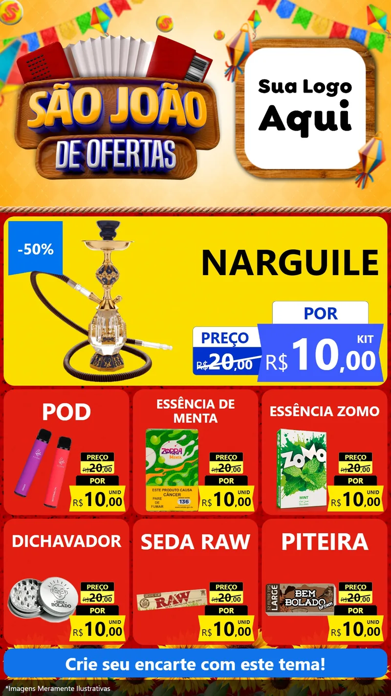 Modelo de Rede Social para Stories com o tema São João de Ofertas para Tabacaria