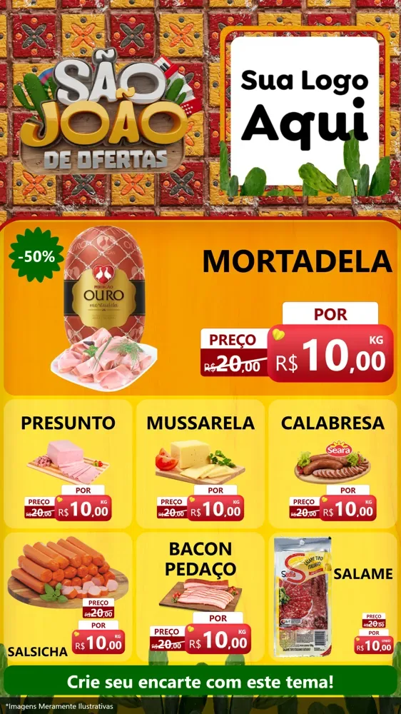 Modelo de Rede Social para Stories com o tema São João de Muitas Ofertas - Junina para Frios e Laticínios