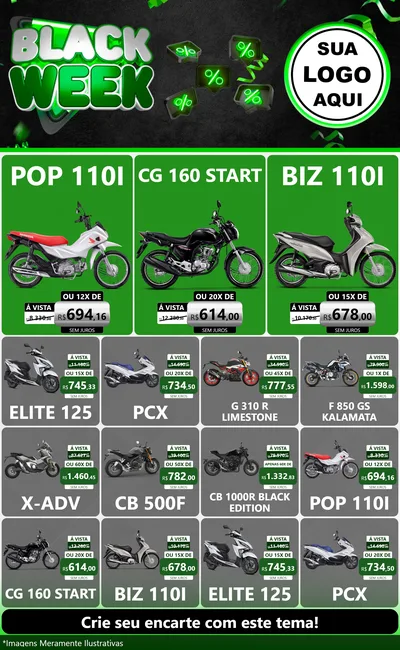 Modelo de Encarte para Encarte Grande com o tema Black Week para Concessionaria de Motos