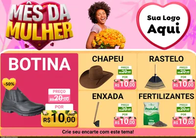 Modelo de Encarte para Encarte A4 Horizontal com o tema Mês da Mulher para Agropecuária
