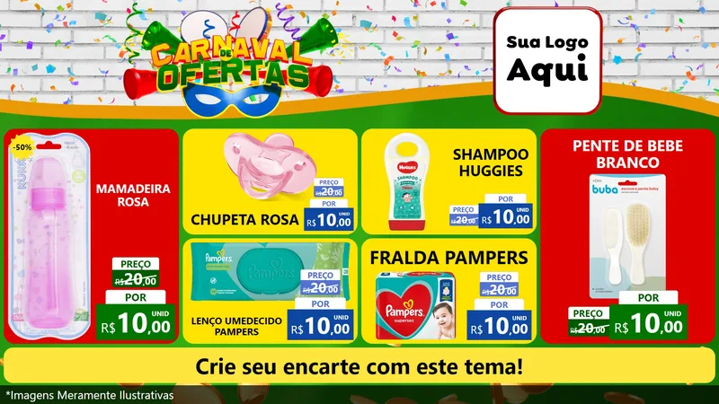 Modelo de TV para TV Horizontal com o tema Carnaval de Ofertas para Bebês