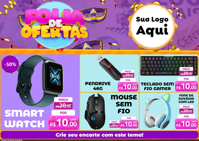 Modelo de Encarte para Encarte A4 Horizontal com o tema Folia de Ofertas para Informática