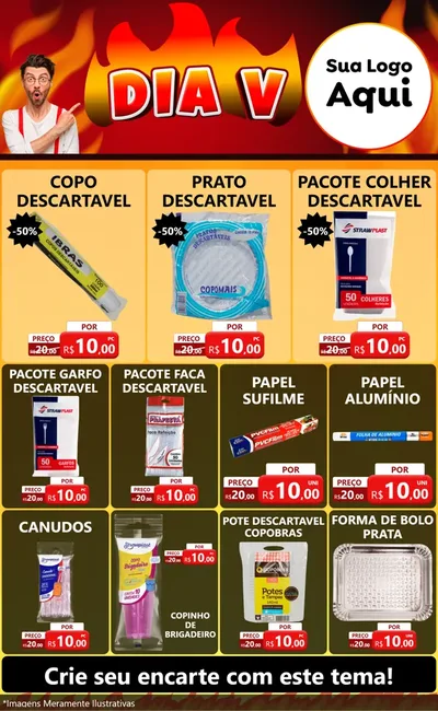 Modelo de Encarte para Encarte Grande com o tema Dia V para Embalagens