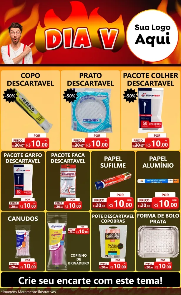 Modelo de Encarte para Encarte Grande com o tema Dia V para Embalagens