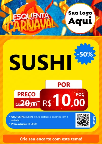 Modelo de Cartaz para Cartaz A4 Vertical com o tema Esquenta de Carnaval para Comida japonesa