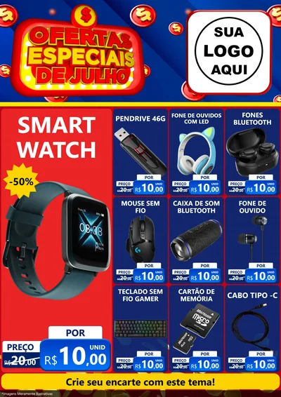 Modelo de Encarte para Encarte A4 Vertical com o tema Ofertas Especiais de Julho para Informática