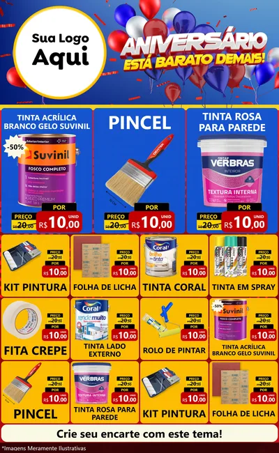 Modelo de Encarte para Encarte Grande com o tema Aniversário para Tintas e Ferramentas