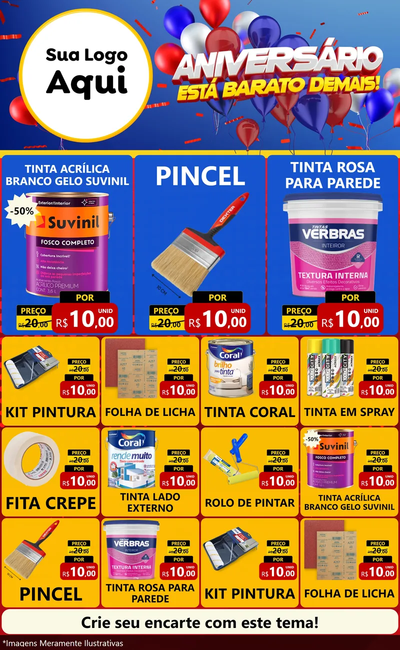 Modelo de Encarte para Encarte Grande com o tema Aniversário para Tintas e Ferramentas