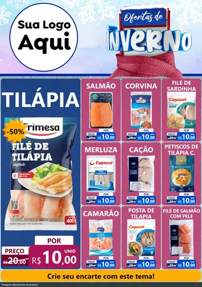 Modelo de Encarte para Encarte A4 Vertical com o tema Ofertas de Inverno para Peixaria
