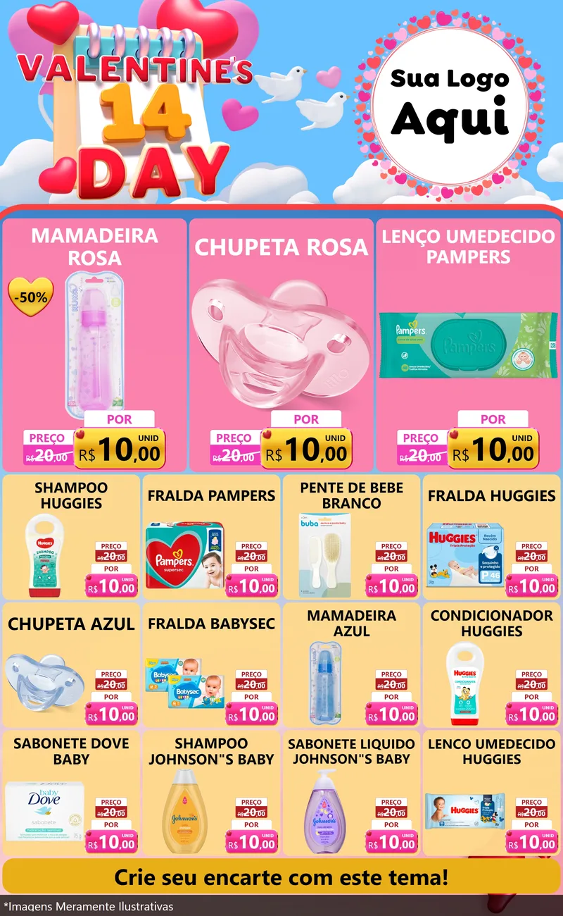 Modelo de Encarte para Encarte Grande com o tema Valentine's Day para Bebês