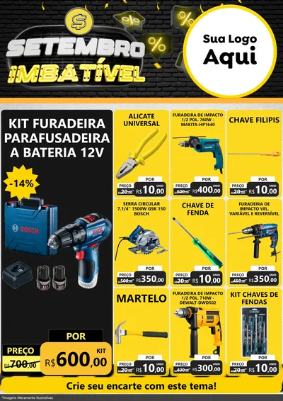 Modelo de Encarte para Encarte A4 Vertical com o tema Setembro Imbatível para Maquinas e Ferramentas