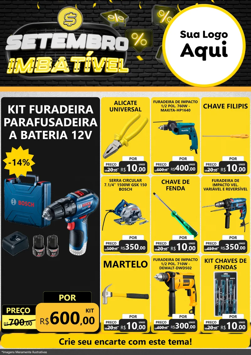 Modelo de Encarte para Encarte A4 Vertical com o tema Setembro Imbatível para Maquinas e Ferramentas