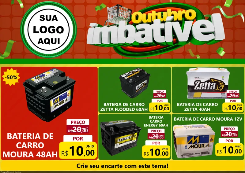 Modelo de Encarte para Encarte A4 Horizontal com o tema Outubro Imbatível para Baterias Elétricas