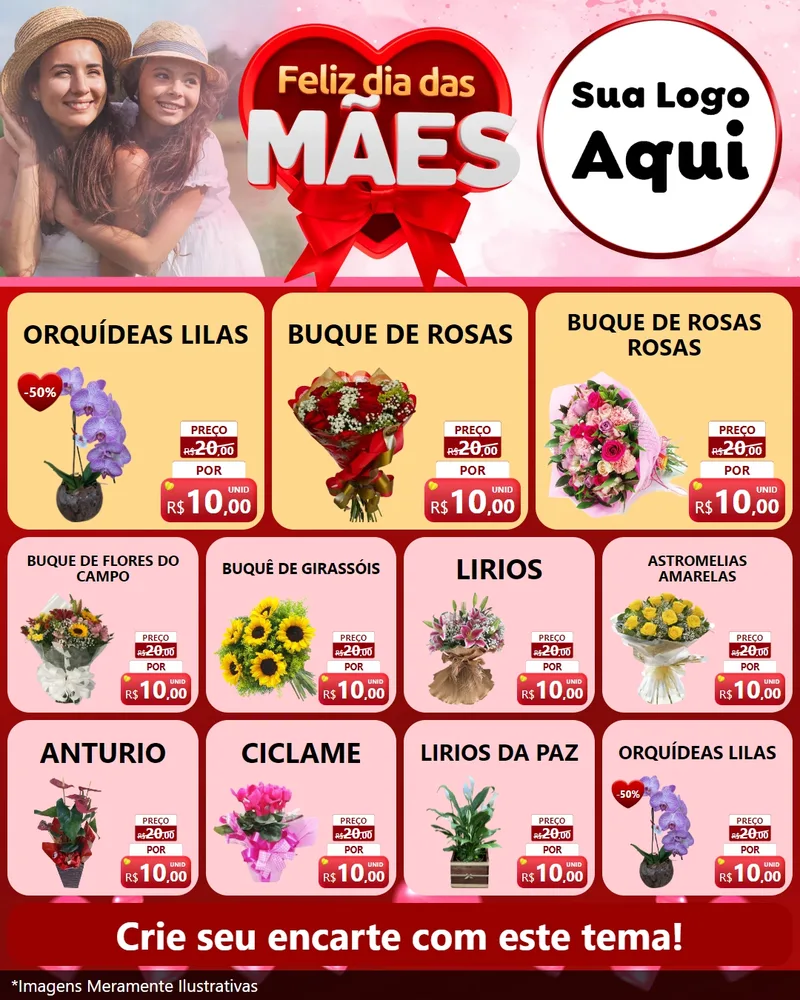 Modelo de Rede Social para Feed Instagram com o tema Feliz Dia Das Mães para Floricultura e jardim